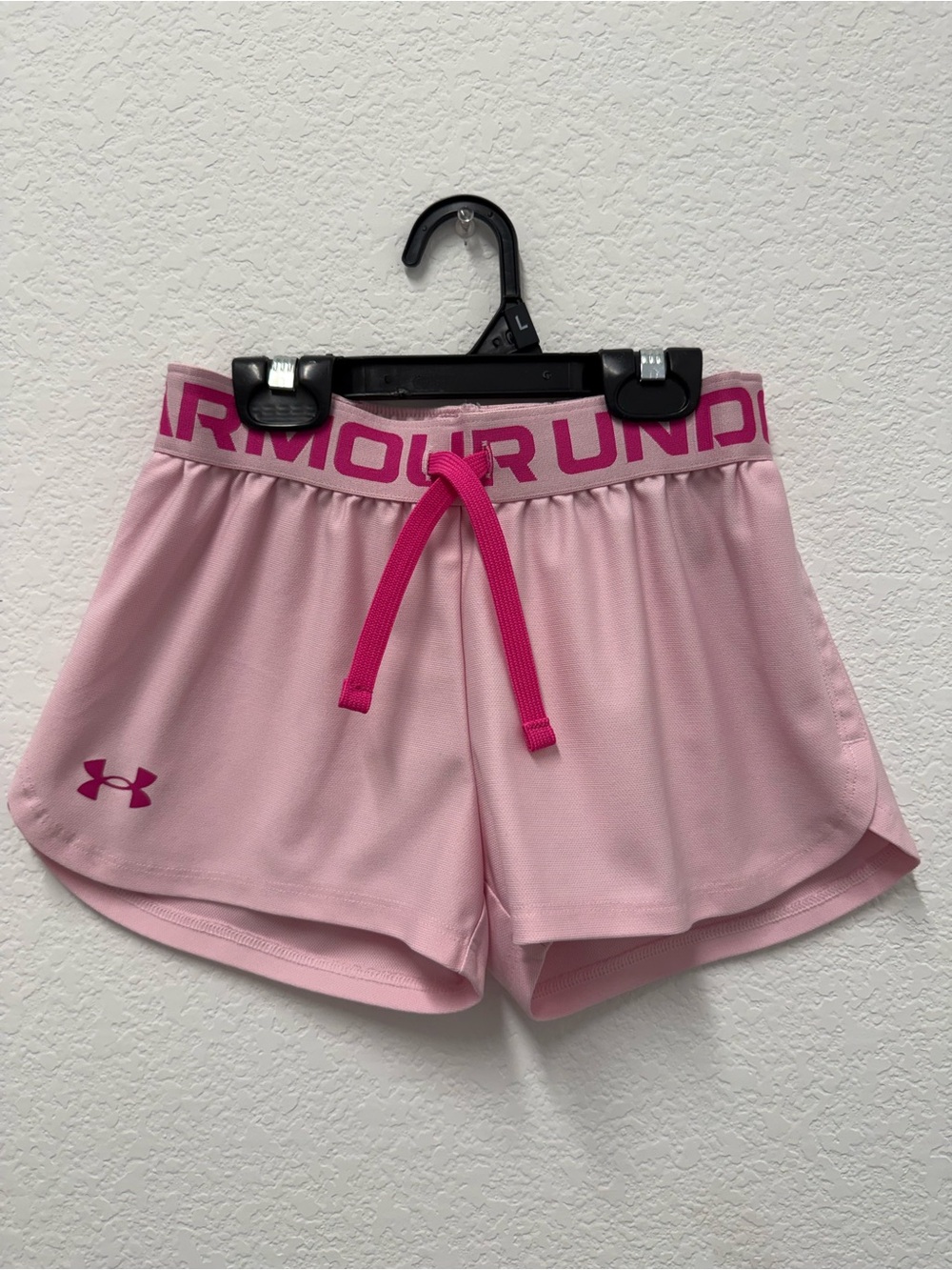 Under Armour Light Pink Girls' Athletic Shorts with Hot Pink Accents